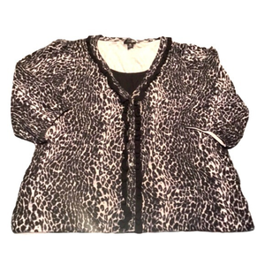 East‎ 5th XL grey black animal print layered look ruffled  mock cardigan